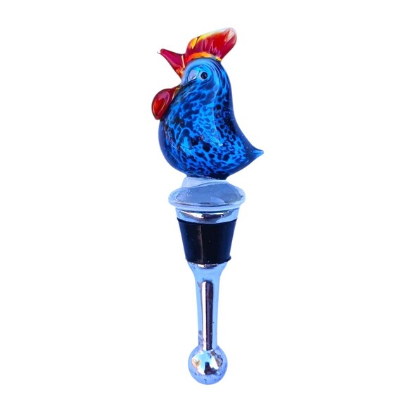 Vintage Murano Style Hand Blown Art Glass Rooster Bird Wine Bottle Stopper Cork - Picture 2 of 6